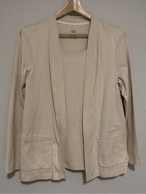 Isaac Mizrahi Live Cream Open-Front Cardigan Blazer With Built In Top Size Large